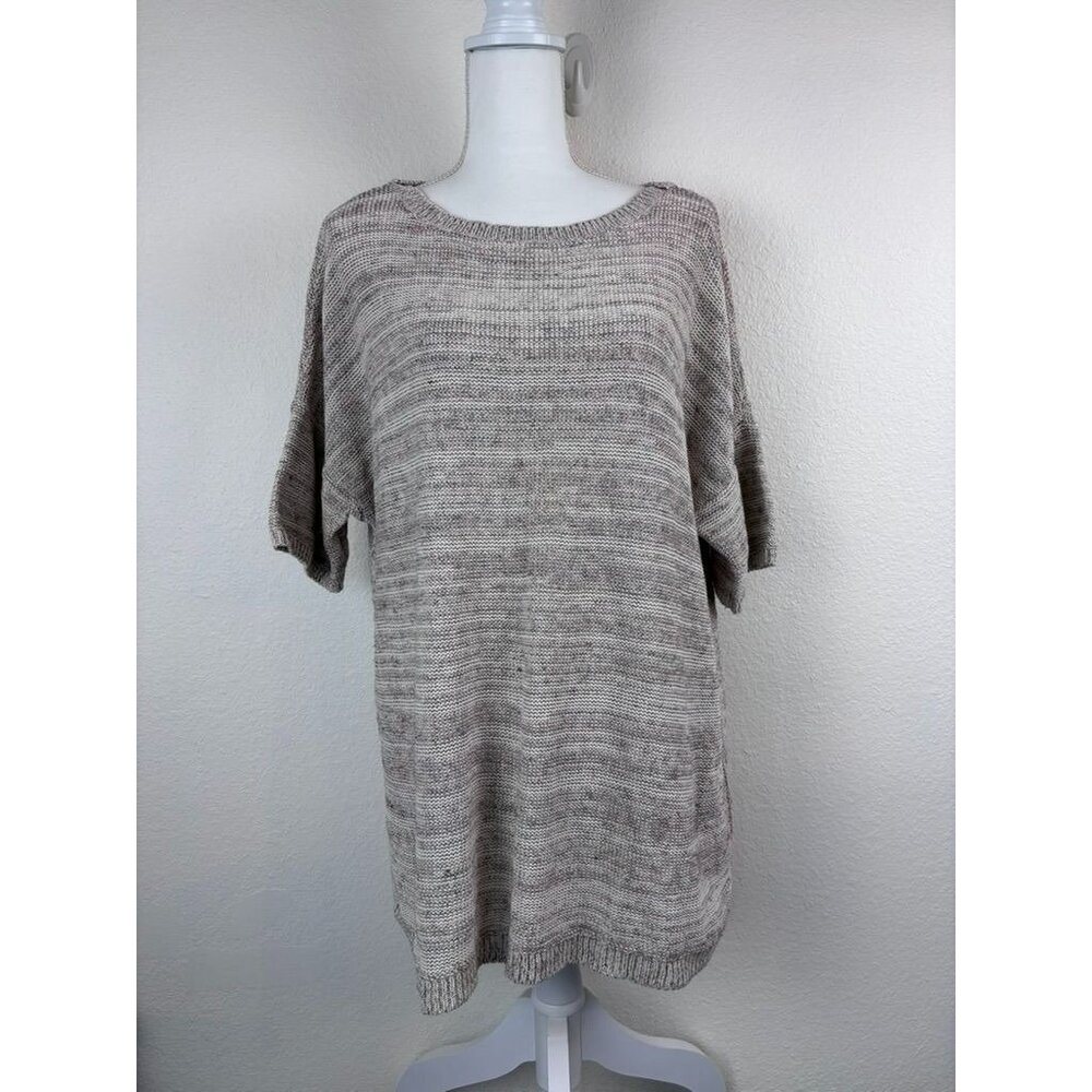 J. Jill women's large natural brown cotton linen short sleeve knit tunic top